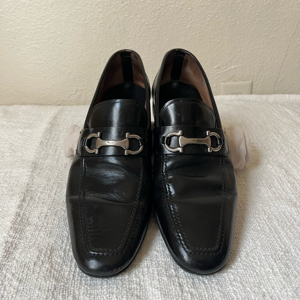 Salvatore Ferragamo black leather loafers, slip on, size 10